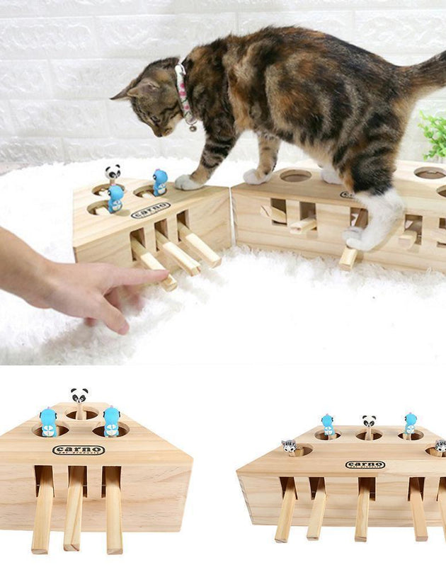 3/5-Hole Wooden Imitation Mole Mouse Playing Cat Game
